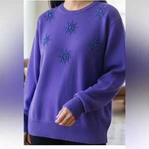 Elegant Vintage Le Moda Purple Embellished Hand loomed  cottage core Sweater